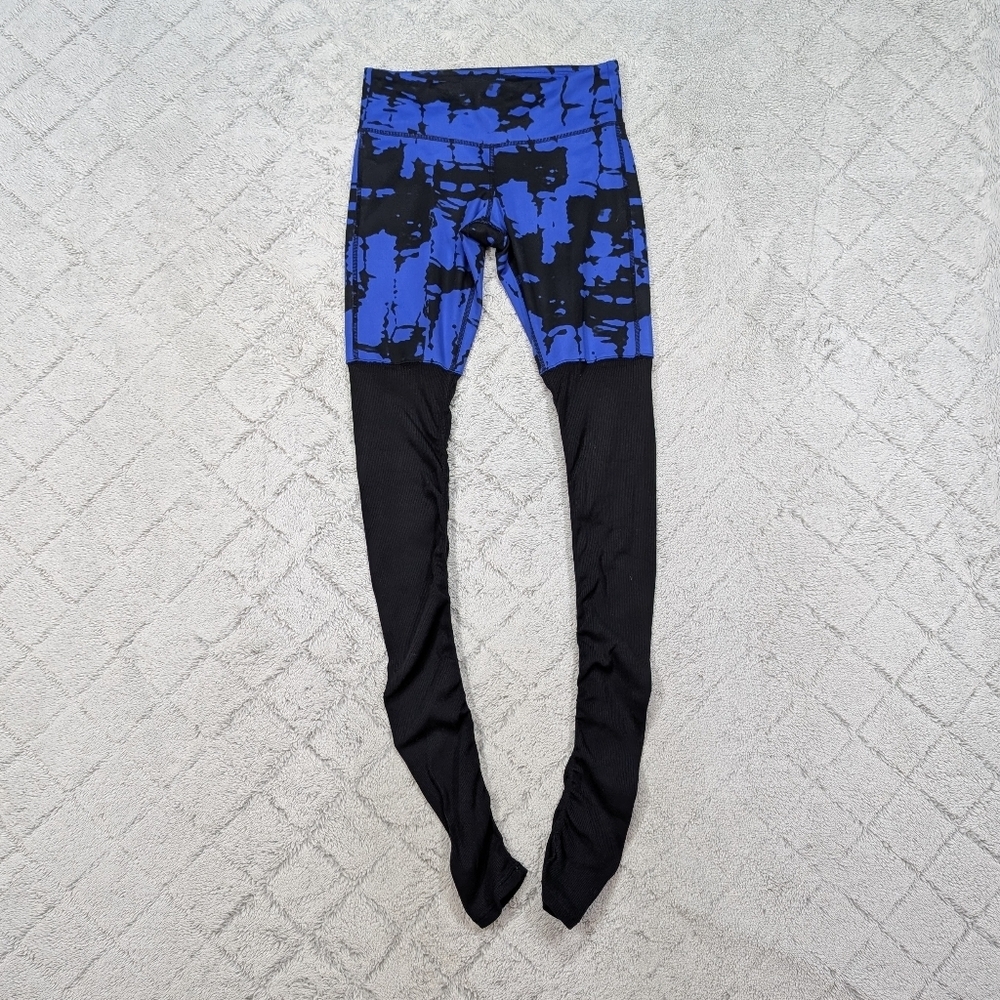 ALO Yoga Black and Blue Abstract Panel Leggings